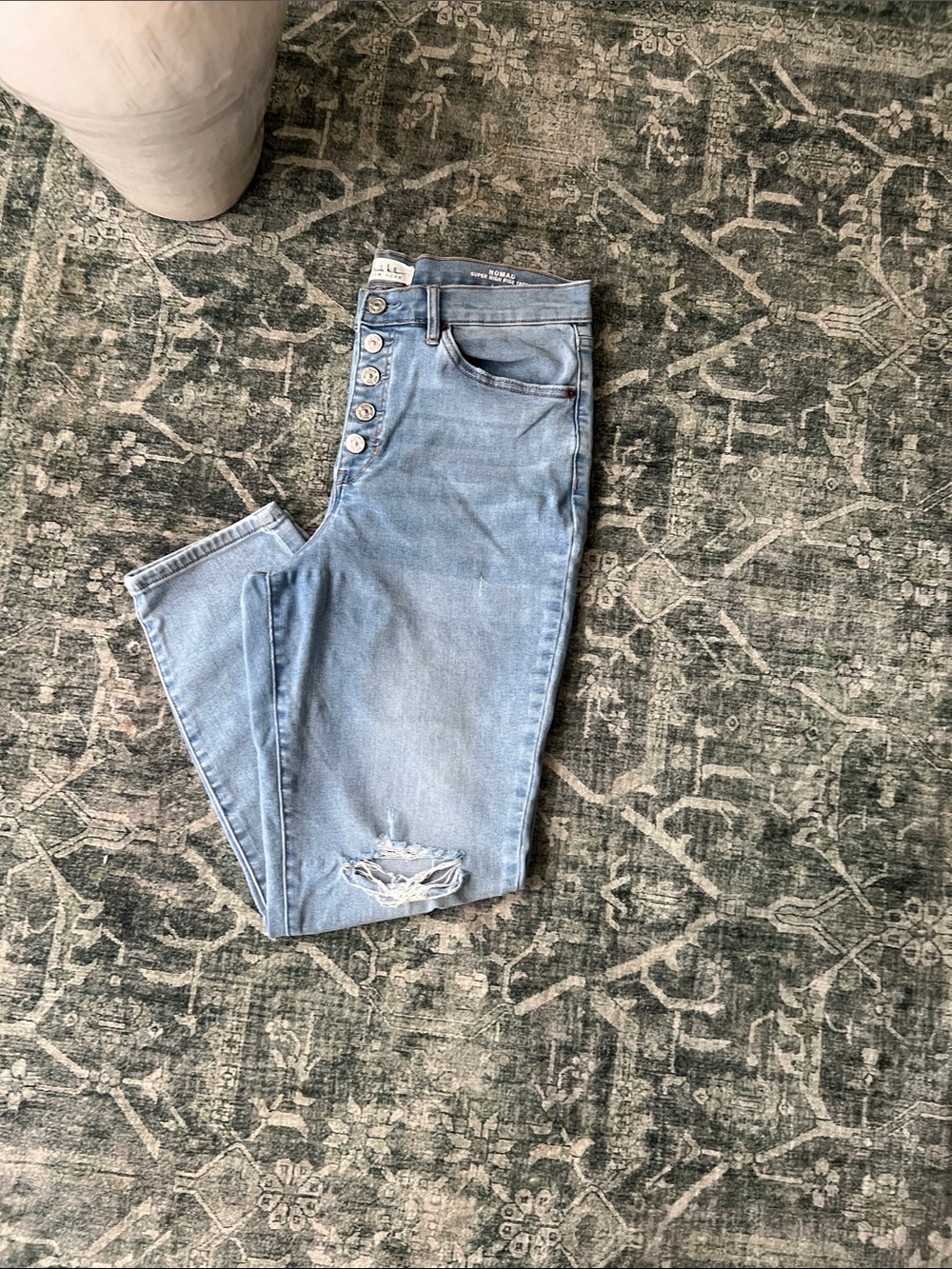 Nicole Miller Nomad Super High-Rise Button-Fly Jeans - Light Blue Denim
